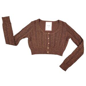 Girls Old Navy 2006 Brown Metallic Sparkly Cropped Cardigan Sweater Shrug Medium
